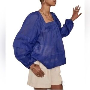 Banana Republic royal blue, square neck long sleeves linen blouse  size M